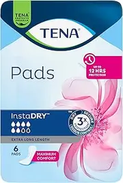 TENA Pads InstaDRY Extra Long Length, Pack of 6