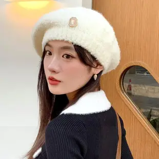 【Acorn 橡果】韓系針織貝蕾帽畫家帽南瓜帽遮陽帽毛帽1743(白色)