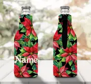 Christmas Personalised Stubby Holder Zip Up Bottle Cooler Collapsible