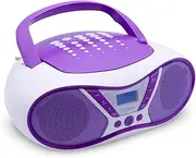 MOOOV Pop Purple Portable CD Player, CD-R/CD-RW/CD-MP3 Playback, FM Radio, USB Port, Stereo Sound 6W, Ergonomic Handle, Mains Powered or Batteries - 477404