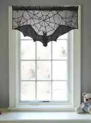 1pc Spooky Black Lace Bat Curtain with Spider Web Design Gothic Halloween Deco