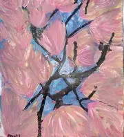 Abstract Cherry Blossom Painting Mixed Media On Paper Moody Virgo Arts Original