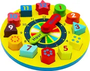 Wooden Shape Sorting Clock-Learning to Tell The Time ，Teaching Clock with Numbers and Shapes Sorting Puzzle ,Educational Toys for 3 Years Old