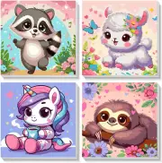 4 Pack Framed Paint by Number for Kids Age 8-12 Kids, Cute Animals Paint by Numb