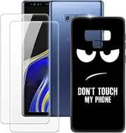 2 Pack Tempered Glass and Printed TPU Case Compatible with Samsung Galaxy Note 9 Anti-Scratch Shockproof Screen Protector Flexible Slim Cover Stylish Design (Black)