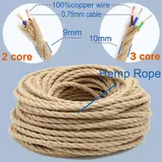 2 Core 3 Core Twisted Cable Hemp Rope Electrical Wire Retro Style Copper Vintage Lamp Cord Woven Textile Wire Pendant Light Cord 3m