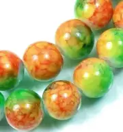 8mm Baking Varnish Glass Round Beads - Orange Green 16"
