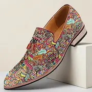 Men's Psychedelic Tassel Loafers – Boho Pop Art Slip-On Shoes with 3D Printed Upper, Perfect for Cultural Celebrations and Creative Outfits