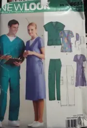 New Look Pattern 6634 Mens & Miss Scrub Pants~Top~Cap/Miss Top& Dress~ All Sizes