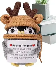 Funny Penguin with Positive Card - Christmas Crochet Animals Doll, Creative Wool Inspirational Potato with Positive Affirmation Cards for Kids, Children, Friends