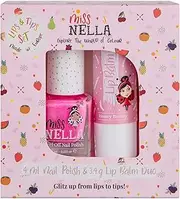 Miss Nella Nail Polish + Lip Balm set- Special Pink Glitter Nail Polish for Kids- WATERMELON POPSICLE, with Peel-off, Water Based & Odour Free Formula + HONEY BUNNEY pink hypoallergenic lip balm