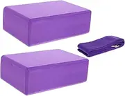 GAROZATION 3Pcs Yoga Block and Stretch Strap Set Non Slip Fitness Blocks for Yoga and Stretching Portable Accessories for All Workout Levels for Home and Gym Practice