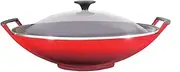 [Le Creuset] Enameled Cast-Iron 14-1/4-Inch Wok with Glass Lid, Cherry