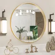 Brushed Gold round Mirror 24 Inch Gold round Vanity Bathroom Mirror for Wall Alu