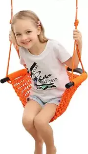 nets Tribe Hand-Knitting Toddler Swing, Swing for Kids with Adjustable Orange