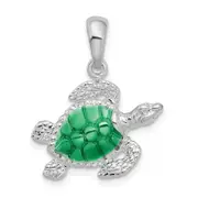 Sterling Silver De-Ani Rhodium-Plated Polished Enameled Sea Turtle Pendant