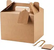 12 Pack Brown Treat Boxes, Kraft Paper Party Favor Boxes Gable Boxes Gift Boxes for Kids' Birthday Party, Wedding, Baby Shower, with Tag 7 x 5.5 x 5.5 Inches