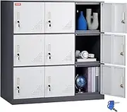 VEVOR Metal Locker for Employees, 9 Doors Storage Cabinet with Card Slot, Gray Steel Employee Lockers with Keys, 30KG Loading Capacity Office Storage Lockers for Office, Home, School, Gym