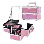 Makeup Train Case Makeup Case Organizer Portable Cosmetic Box Storage with 2 ...