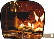 [JEJEA] Red Wine Print Credit Card Holder Wallet, Small Card Holder Wallet with Zipper,Leather Card Holder, White, One Size