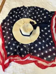 Steve Madden Swim Cover Up Stars Stripes Packable Rhauna wrap Sun Hat One Size
