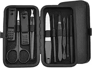 QMAHA Manicure Set, 10Pcs Nail Clippers Pedicure Kit, Professional Pedicure Nail Care Tools Kit with Travel Case, Stainless Steel Manicure Tools Gift Box for Men Women (10 in 1 Black)