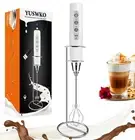 White Handheld Milk Frother Wand with Stand for Coffee, Rechargeable Electric...