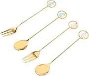 GRADENEVE 4pcs Novelty Stainless Steel Dessert Spoons and Forks Set Star and Moon Design for Coffee Ice Cream and Cake Elegant Table Decor Finish