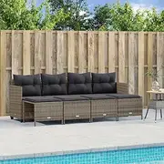 5 Piece Garden Sofa Set Grey Cushions Outdoor Furniture Comfortable Durable