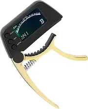 YDuupxe 2 in 1 Guitar Capo Tuner Multifunctional with LCD Screen Display for Normal Acoustic Folk Electric Guitar Chromatic Bass (Bright Gold)