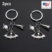 2pcs Lot Space Alien Saucer Believe Rocket Spaceship Planet Saturn Keychain Gift