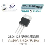 在飛比找蝦皮購物優惠-『聯騰．堃喬』2SD1138 NPN 雙極性 電晶體 80V