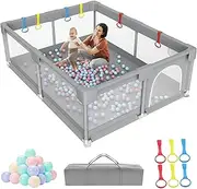 Gdaytao Large Baby Play Pen 200x180cm - Premium Oxford Fabric Playpen with 50 Pit Balls, 6 Pull-up Rings & Carry Bag, Portable Foldable Safety Playpen for Indoor Outdoor Infants Toddlers (6M-3Y)