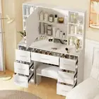 Makeup Dressing Table Stool Set With 10 LED & Opened Mirror and 7 Drawers Vanity