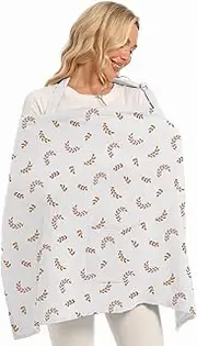 Wimst Muslin Nursing Cover Breastfeeding for Women, Soft and Breathable BreastFeeding Cover with Rigid Hoop for Nursing Apron (Leaf)