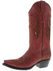 Womens Cowboy Boots Red Heart Wings Sequins Snip Toe Size 5.5