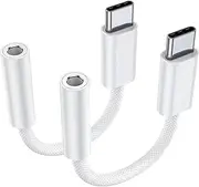USB C to Audio Jack, 2 Pcs USB C to 3.5mm Cables, USBC to 3.5mm Jack Audio Adapter, USBC to Aux Female Compatible with iPhone 16/15 Pro/Max/Plus Samsung Fold/Flip 6 5 S25 S24, for iPad