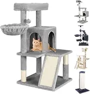 BEASTIE Cat Tree 100cm Multi-Level Cat Tower with Scratching Posts, Cat Condo Play House with Plush Perch, Sisal-Covered Cat Scratcher Tower Wood Furniture for Kittens Climbing and Playing, Light Grey