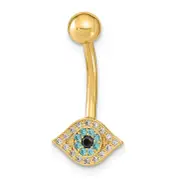 14K Yellow Gold 14 Gauge Eye Cz Belly/Navel Ring Body Jewelry