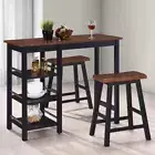 Set Of 3 Bar Table With Storage And Stools Stylish Kitchen Dining Room Furniture