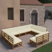 11 Piece Garden Lounge Set&Cushions Honey Brown Solid Pinewood vidaXL