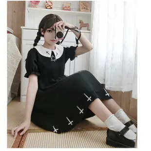 日系少女短袖連身裙Lolita暗黑學生日常羅莉裙洋裝