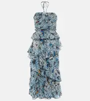 [Ulla Johnson] Ulla Johnson Simona printed cotton-blend midi dress AU 14 blue