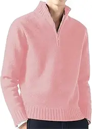 Mens Stand Collar Sweater Quarter Zip Pullover Sweatshirt Solid Mock Neck Long Sleeve Sweater Casual Fall Winter Top