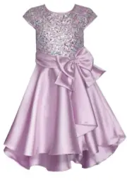 NEW Bonnie Jean Girls Size 4 "LILAC SEQUINS" Mikado Bow Special Occasion Dress