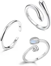 Jstyle 925 Sterling Silver Open Toe Rings Set for Women Adjustable Turquoise Moonstone Band Tail Ring Women Beach Foot Jewelry Set