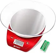 Etekcity 0.1g Food Kitchen Scale, Bowl, Digital Grams and Ounces for Weight Loss, Dieting, Baking, Cooking, and Meal Prep, 11lb/5kg, Stainless Steel Red