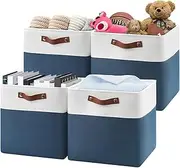 [Patvingot] 13 Inch Cube Storage Bins,Set of 4, Foldable Storage Basket with PU Handles for Organizing Home, Closet,Clothes, Toy, Book,Laundry,Office, Organizers for Shelves