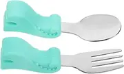 JOINPAYA Baby Training Utensils Dinosaur Shape Stainless Steel Spoon Fork Toddler Kitchen Tools Soft Silicone Grip