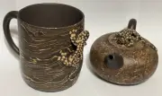 Chinese Gecko lizard (1) Personal Single Serve Teapot & (1) Cup, Clay, Handmade